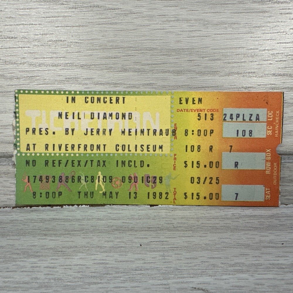 NEIL DIAMOND Riverfront Coliseum Cincinnati 1982 Concert Ticket Stub Vintage -7